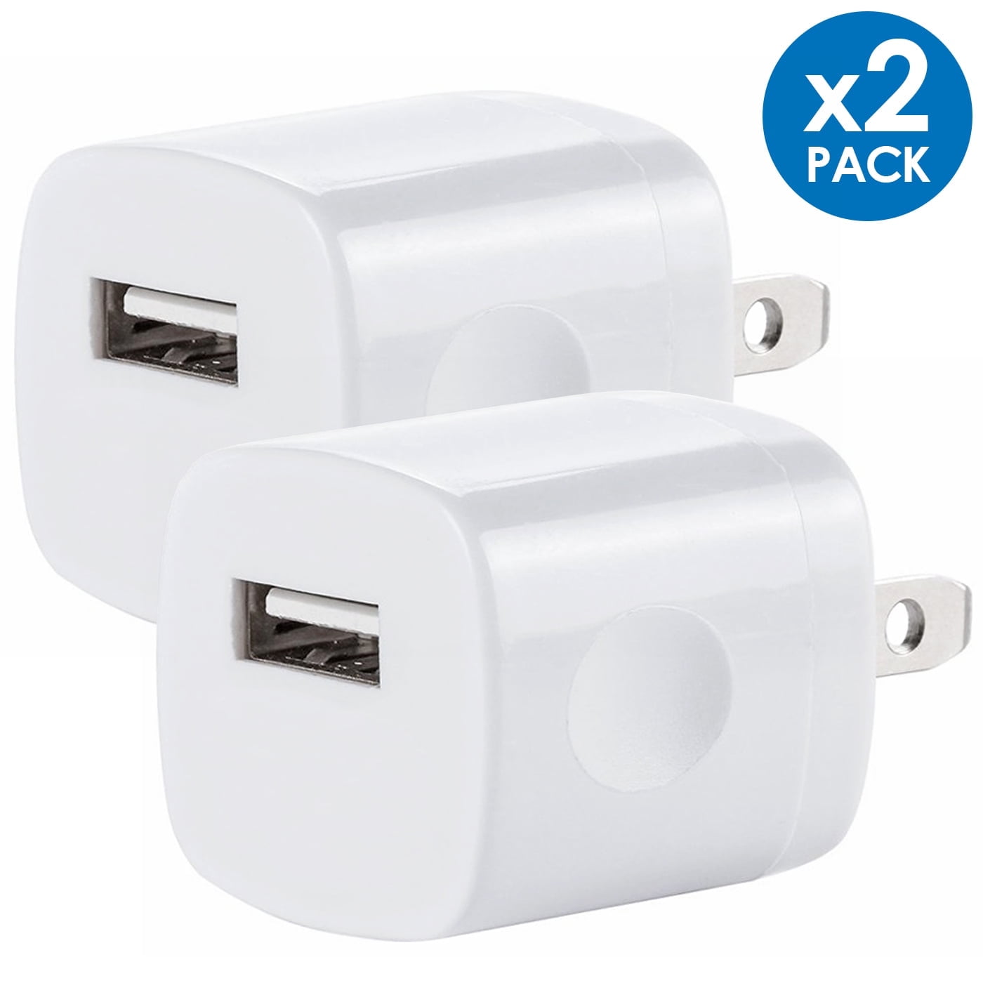 Universal USB Wall Charger Power Adapter Plug 1A 5V Travel Charger USB Charging Brick AC Power Adapter For Phone 6 / 7 / 8 / X / Xs / Xs Max / 11 / 11 Pro Max, Galaxy S8/S9/S10, LG, Google [2-PACK]
