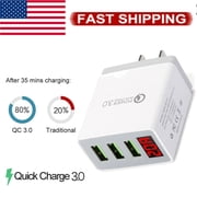 Universal USB Wall Charger W/ LED Digital Display, 3-Port Quick Charger 3.0 Plug Fast Charging USB Hub Power Adapter for iPhone 11 Pro XS Max XR X 8 7 6S Plus, Samsung Galaxy S8/S9/S10/S20 Note 10, LG