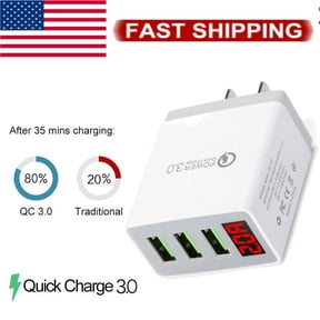 Universal USB Wall Charger W/ LED Digital Display, 3-Port Quick Charger 3.0 Plug Fast Charging USB Hub Power Adapter for iPhone 11 Pro XS Max XR X 8 7 6S Plus, Samsung Galaxy S8/S9/S10/S20 Note 10, LG