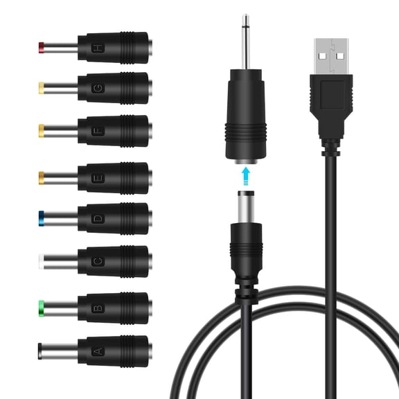 Universal USB to DC Power Cable with 9 Connectors Adapters for Massage Wand, Router, Moon Lamp, LED Light,Speaker and More