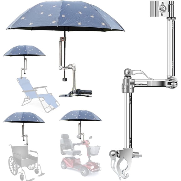 Universal Umbrella Holder Mount, Adjustable Clamp Bracket for Beach Chair, Bike, Golf Cart, Wheelchair, Mobility Scooter