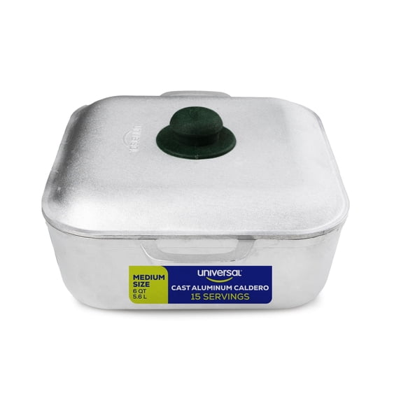 Universal (6 Quart - 15 Cups) Square Caldero – Cast Aluminum Cooking Pot with Lid, Oven Safe Dutch Oven Pot for Rice, Soups, Stews, Roasting & Everyday Cooking