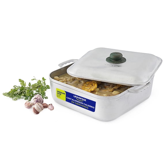 Universal (9 Quart - 24 Cups) Square Caldero – Cast Aluminum Cooking Pot with Lid, Oven Safe Dutch Oven Pot for Rice, Soups, Stews, Roasting & Everyday Cooking