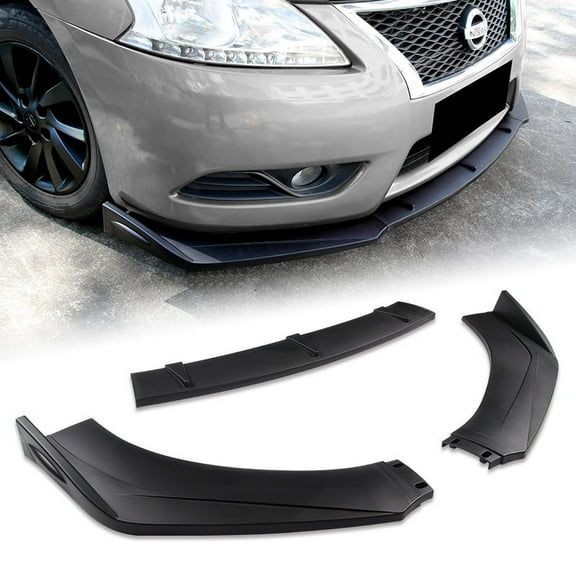 Universal Unpainted Black Front Bumper Protector Body Splitter Spoiler Lip 3PCS