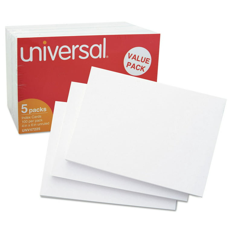 Universal Unruled Index Cards 4 x 6 White 500/Pack