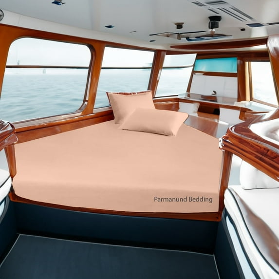 Universal V Berth 4 Piece 100% Egyptian Cotton 800TC The Best Boat V Berth Bedding Fits mattresses up to 12” Depth Durable & Easy Washable - Great Gift for Boaters ( Peach )
