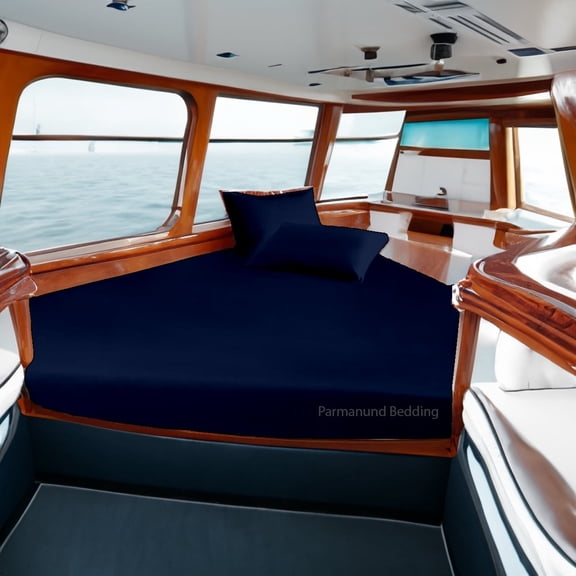 Universal V Berth 4 Piece 100% Egyptian Cotton 800TC The Best Boat V Berth Bedding Fits mattresses up to 4” Depth Durable & Easy Washable - Great Gift for Boaters ( Navy Blue )