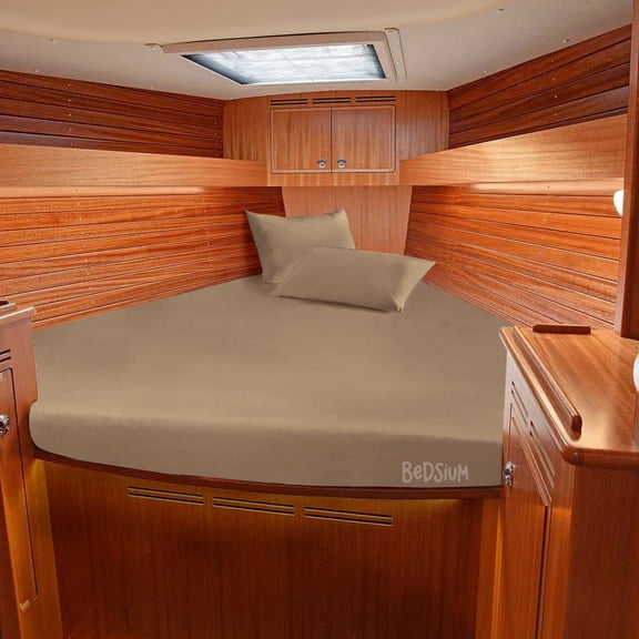 Universal V Berth 4 Piece Bed Sheet set for Boat 600 TC Silky Soft & Smooth Egyptian Cotton Taupe Solid Fits mattress from 6” to 8" Inch Deep Pocket, Durable & Easy Washable