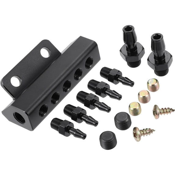 Universal Vacuum Manifold Kit 1/8" Ports 1/2" Interfaces Block Intake Manifold for Car Fuel Gas Wastegate Turbo Boost Auto Replacement Parts