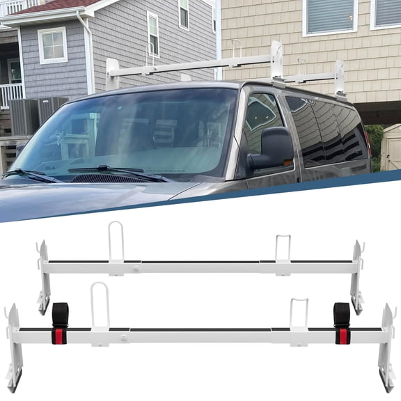 Universal Van Roof Rack 3 Bar Set, Adjustable Length 41.5''- 70'', Van Roof Ladder Rack Fit for Chevy Express 1500 2500 3500 Ford Econoline GMC Savana Cargo Vans with Rain Gutter