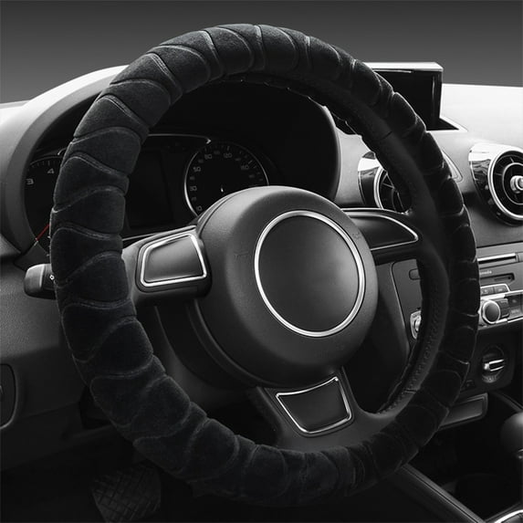Universal Velvet Steering Wheel Cover | Non-Slip Grip | Winter Warmth | 38cm Universal Fit | Elastic Polyester Material | 1-Piece Car Interior Accessory