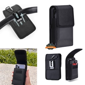 For Universal Vertical Nylon Canvas Universal Pouch Dual Phone Holster, Wallet Case with Card Slot & Metal Belt Clip Loop Cover Device Size 6.7" - Black