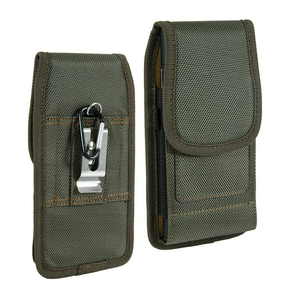 Universal Vertical Nylon Cell Phone Holster Case with Dual Credit Card Slots, Belt Clip Pouch and Belt Loop for All Mobile phones Size 6.3" [Midnight Green]