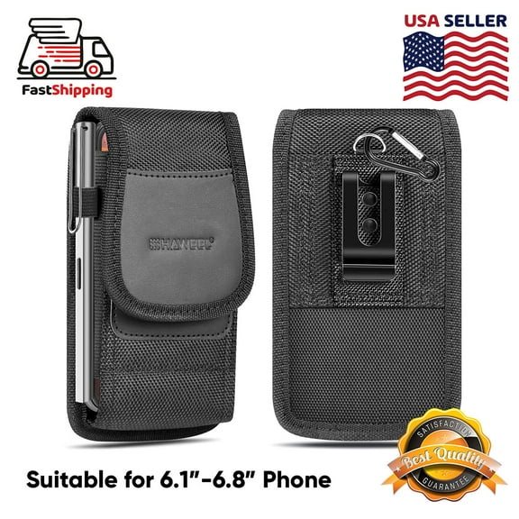 Universal Vertical Nylon Pouch Cell Phone Case Holster with Credit Card Slot, Belt Clip Loop (6.1-6.8")