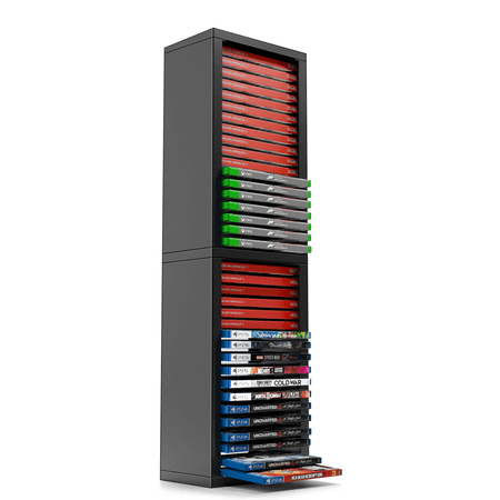 Universal Video Game Storage Tower for PS5, PS4, Nintendo Switch, Xbox Series / One - Black Video Game Holder Organizer Stand with 36 CD Case Storage for Organizing & Displaying