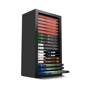 Universal Video Game Storage Tower for PS5, PS4, PS3, Nintendo Switch, Xbox One, Xbox Series S/X - Black Video Game Holder Organizer Stand with 18 CD Case Storage for Organizing & Displaying