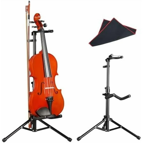 Universal Violin Ukulele Stand with Bow Holder, Head Locking Instrument Tripod Holder for Mini Guitar, Fiddle, Mandolin Soprano Concert Tenor Ukulele, for Home School Studio Churches Display$$Music