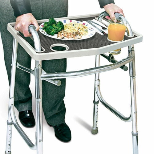 Universal Walker Tray Table with Non-Slip Grip Mat, Gray - Ideal
