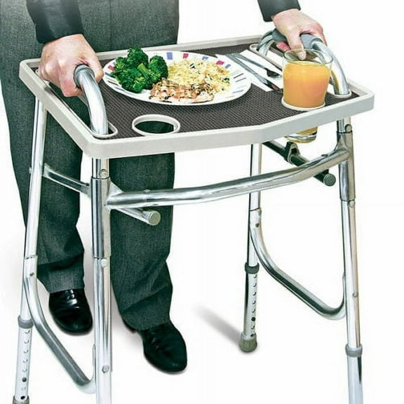 Universal Walker Tray Table with Non-Slip Grip Mat Gray NEW