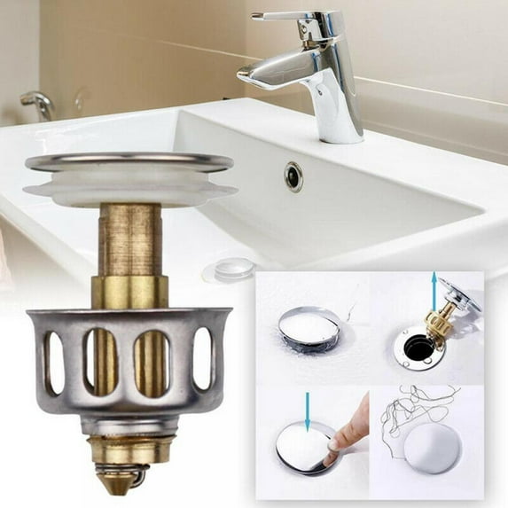 Universal Wash Basin Bounce Drain Filter, Bathroom Sink Drain Plug with Basket,Kitchen Bathroom Strainer Protector Sink Drain Stopper