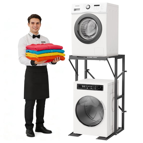 Universal Washer Dryer Stacking Kit, Adjustable 24-29 Inch Heavy Duty Steel Stand with Anti-Tip Brackets & Non-Slip Pads for Stackable Washer and Dryer