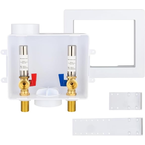 Universal Washing Machine (Laundry) Outlet Box with Center Drain, 1/2-inch Sweat MIP Connection With Stainless Steel Water Hammer Arrestor,(WM051)