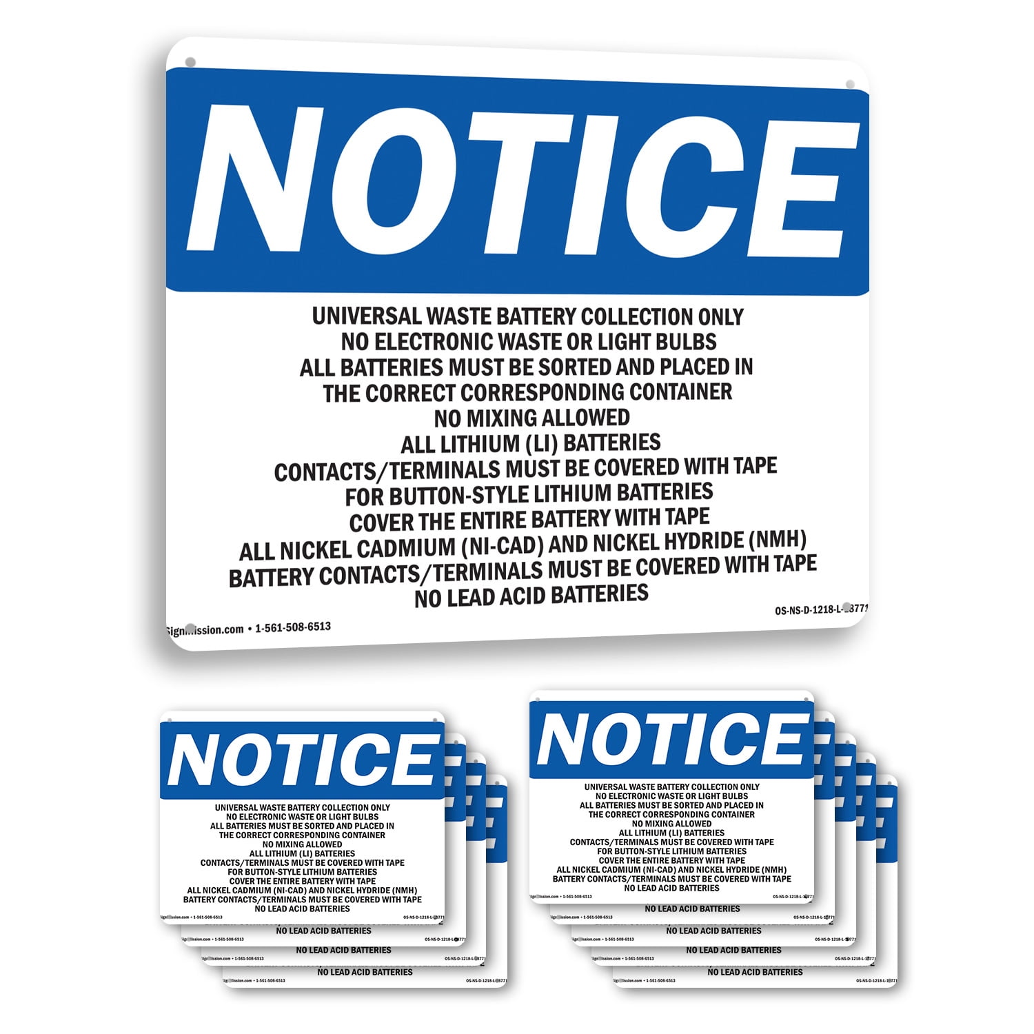 Universal Waste Battery Collection Only OSHA Notice Aluminum Sign 10 ...