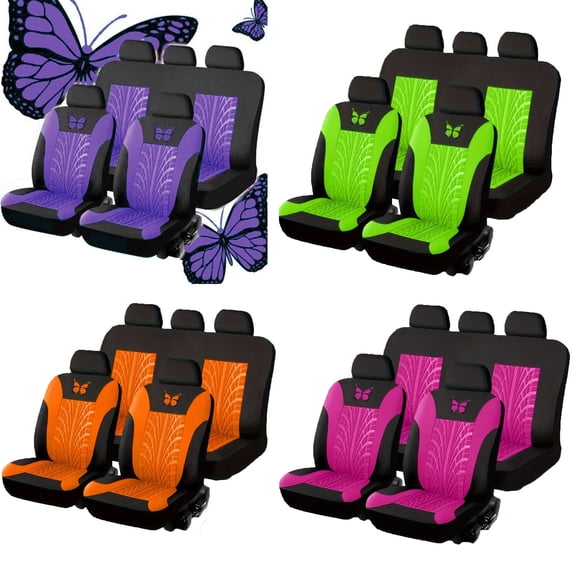 Universal Waterproof Car Seat Covers 9 Piece Set Fashion Embroidery Auto Protector Interior Accessories (5 Seat Covers + 4 Headrests)