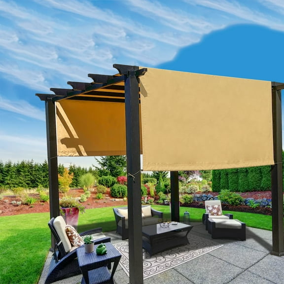 Universal Waterproof Pergola Shade Cover Replacement Canopy w/Heavy Duty Weighted Metal Rods Sand 14' x 10'