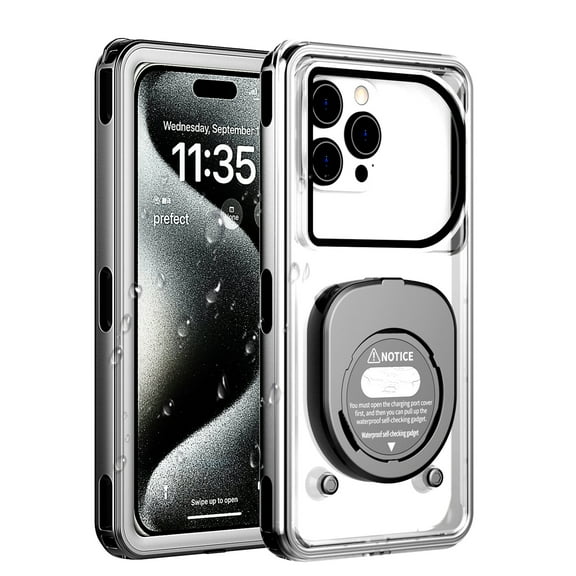 Universal Waterproof Phone Case for Phones up to 6.9 Inches - Self-check No Leaks,IP68 Diving Freely Use, Anti-drop/dust, Wet Touch, Phone Holder for Bath/Swimming Pool/Beach