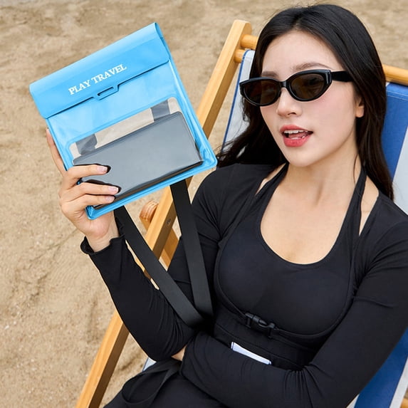 Universal Waterproof Phone Pouch - 7.8x7.8in Waterproof Ebook Reader, Clear, Protective Dry Bag for Mobile Devices for Beach, River, Pool - Blue