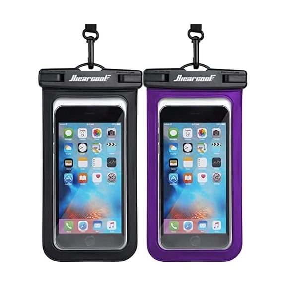 Universal Waterproof Phone Pouch Compatible for iPhone 16 15 14 13 Pro Max Plus Up to 8.3", IPX8 Beach Travel Essentials-Black&Purple-2Pack