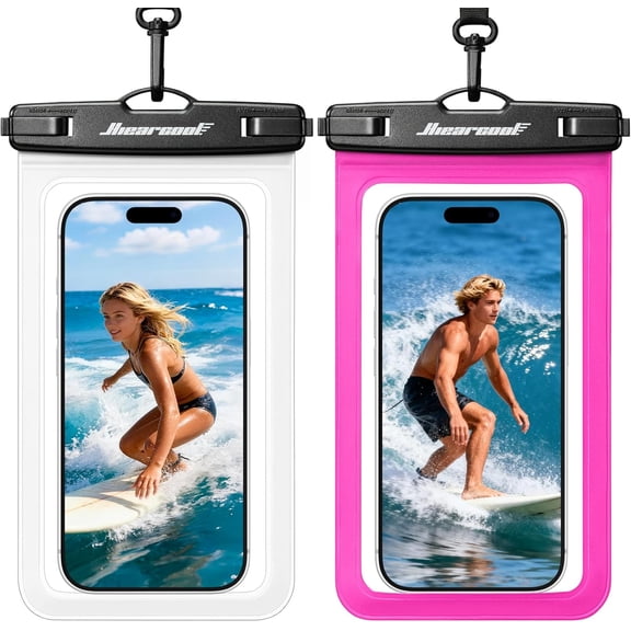 Universal Waterproof Phone Pouch,IPX8 Cell Phone Waterproof Case Up to 8.3" for iPhone 17 16 15 14 13 Pro Max,Beach Essentials Vacation Must Haves-Clear&Bright Red-2Pack