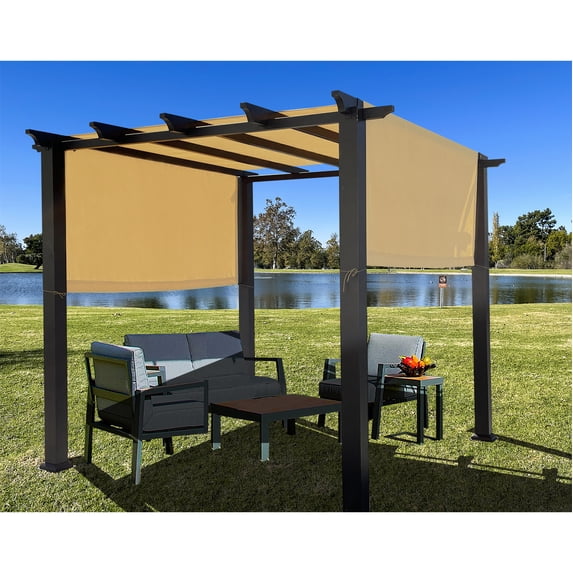 Universal Waterproof Polyester Pergola Shade Cover Replacement Canopy W/ Heavy Duty Weighted Metal Rods Sand 14' x 9'