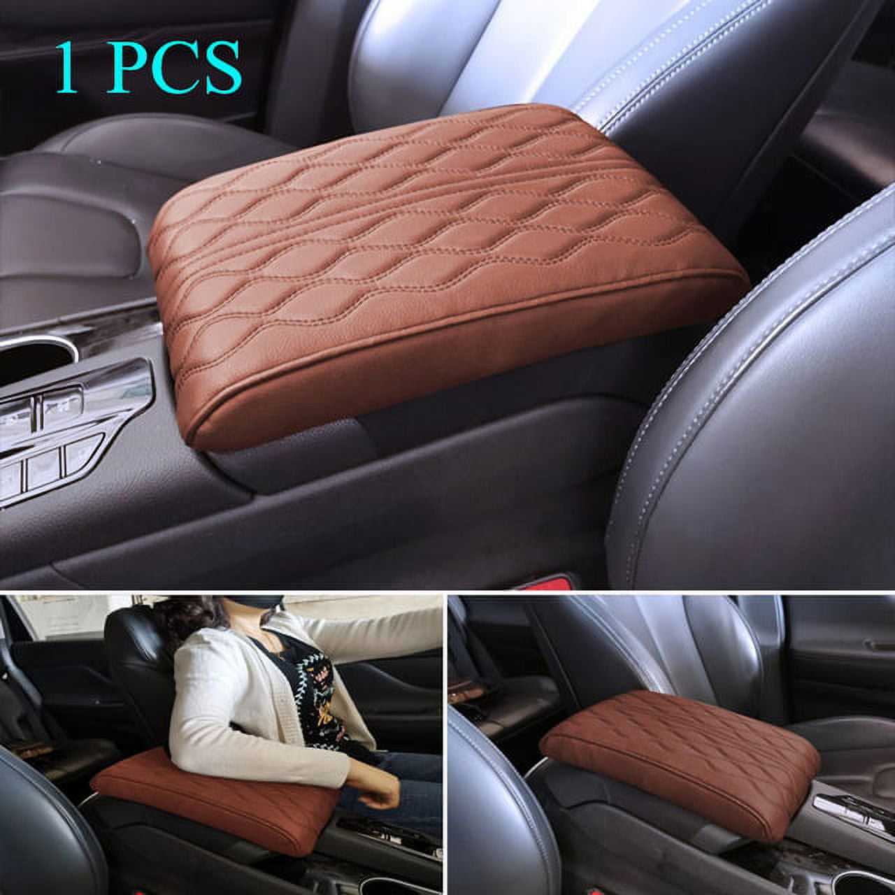 Universal Wave Embroider PU Leather Car Armrest Mat Center Console Arm Rest  Protection Cushion Auto Armrests Storage Box Cover Pad 
