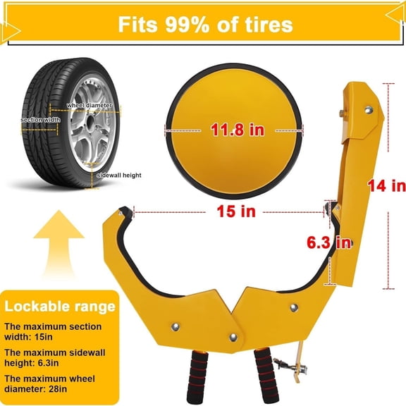 Universal Wheel Lock Anti Theft for Cars SUV Camper Trailer, 3 Keys, 1 Crank,