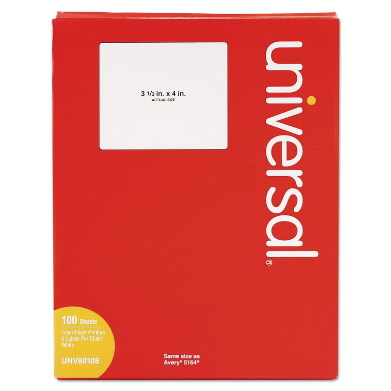 Labels, Laser Printers, 3.33 x 4, White, 6/Sheet, 100 Sheets/Box Labels, Laser Printers, 3.33 x 4, White, 6/Sheet, 100 Sheets/Box
