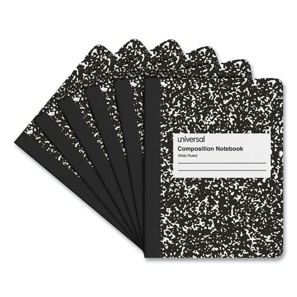 Universal Wide Rule Composition Notebooks, Black Marble, 100 Sheets, 6 Pack