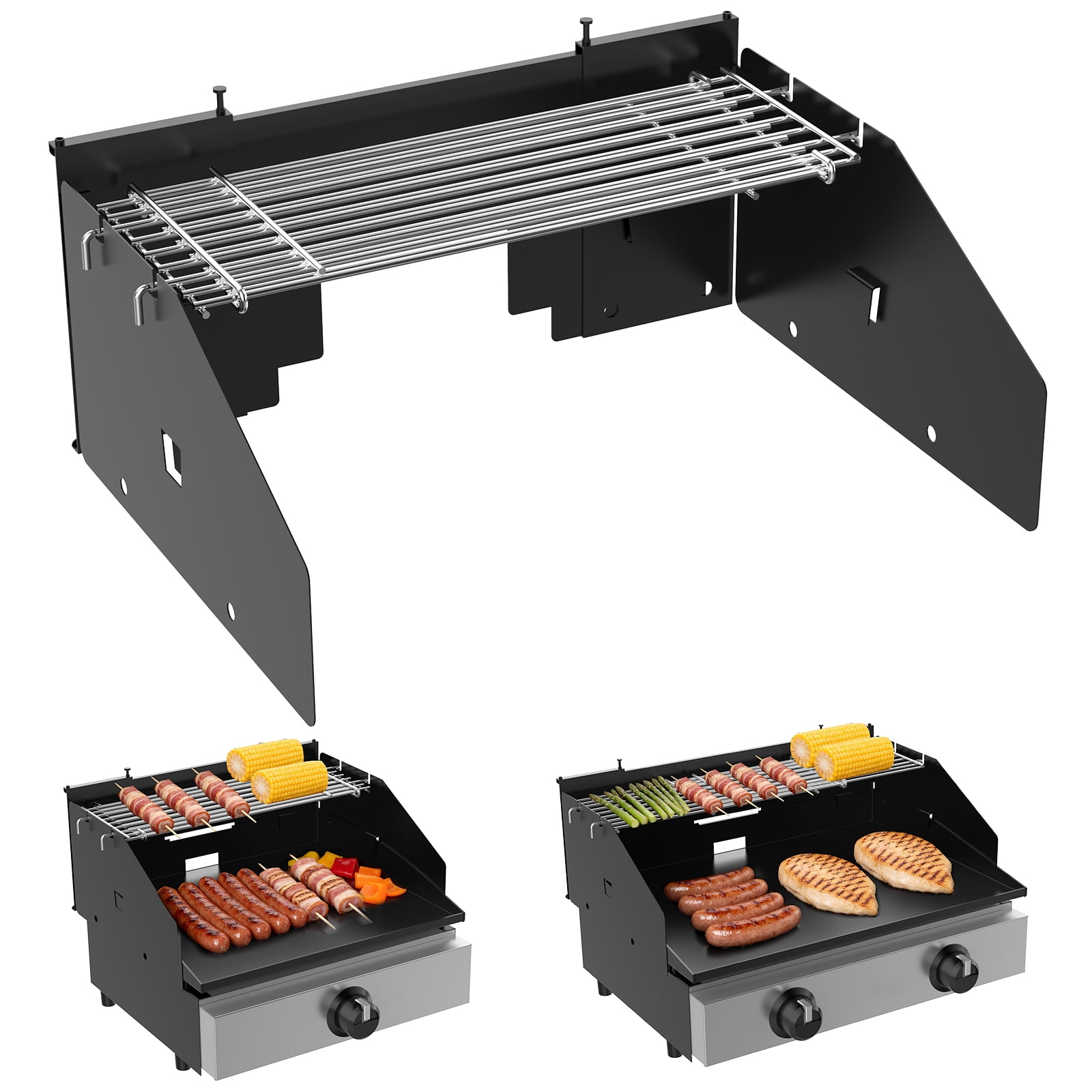 Universal Wind Guard and Warming Rack Fit for Griddle Without a Hood from 16" to 22", Wind Screen and Cooking Grid BBQ Griddle Accessories for Blackstone and Other Griddle with Rear Grease