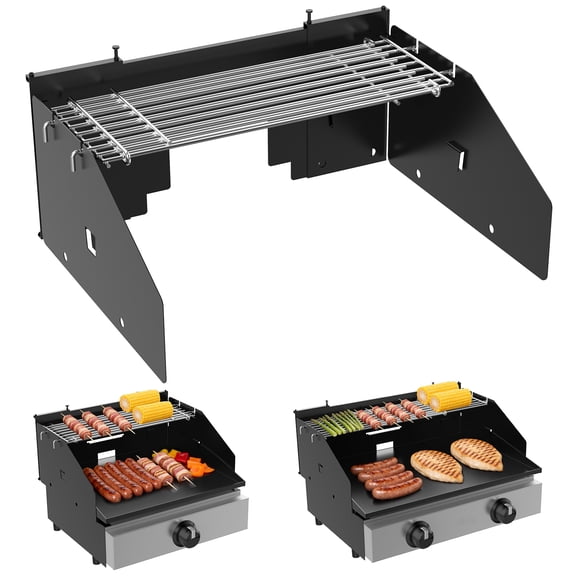 Universal Wind Guard and Warming Rack Fit for Griddle Without a Hood from 16" to 22", Wind Screen and Cooking Grid BBQ Griddle Accessories for Blackstone and Other Griddle with Rear Grease