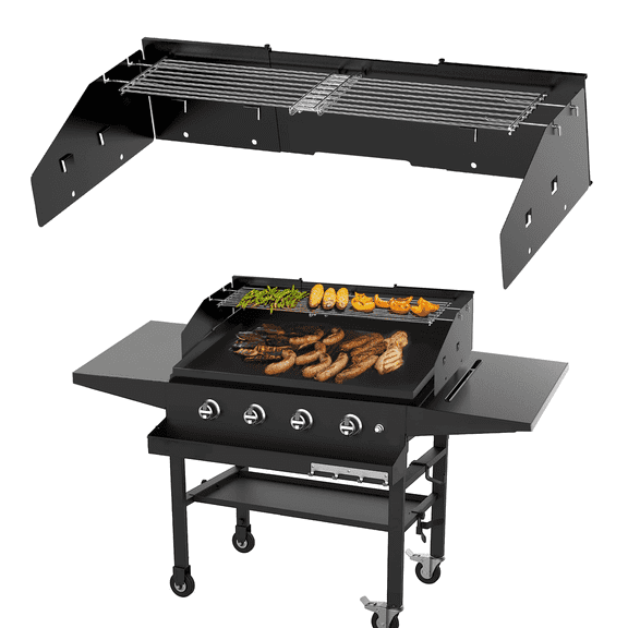 Universal Wind Guard and Warming Rack Set for Blackstone and Other Griddle From 28" to 36" with Front Grease, Wind Screen and Cooking Grid for Griddle without a Hood