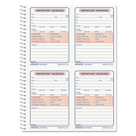 Universal Wirebound Message Books, 5 1/2 x 3 3/16, Two-Part Carbonless, 200-Set Book -UNV48005