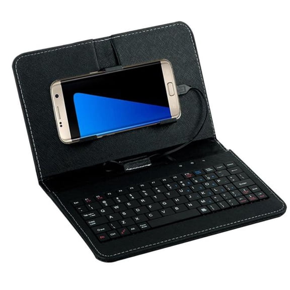 Universal Wired Keyboard with Protective PU Leather Flip Holster Case for 4.2-6.8 Inch Android Mobile Phones, Portable Mini Keyboard Cover Stand for Travel Home Office Use.