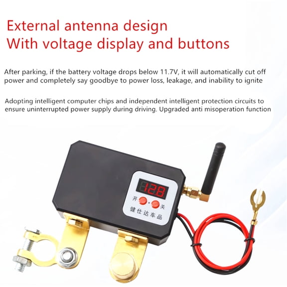 Universal Wireless 2Pcs Remote Control Button / automatic Control 12v Car Battery Disconnect Cut Off Isolator Master Switches Voltmeter Display