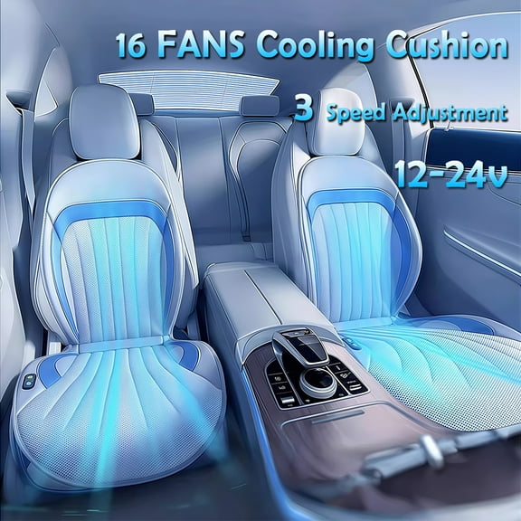 Universal With 16Fan DC 12V 3D Spacer Car Summer Cool Air Seat Cushion Fast Blowing Ventilation Seat Cooling Pat Refrigerated Seat White