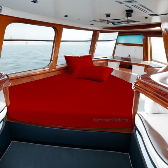 Universal XL V Berth 3 Piece 100% Egyptian Cotton 800TC The Best Boat V Berth Bedding Fits mattresses up to 8” Depth Durable & Easy Washable - Great Gift for Boaters ( Red )