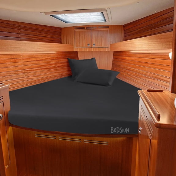 Universal XL V Berth 4 Piece Bed Sheet set for Boat 600 TC Silky Soft & Smooth Egyptian Cotton Dark Grey Solid Fits mattress from 6” to 8" Inch Deep Pocket, Durable & Easy Washable