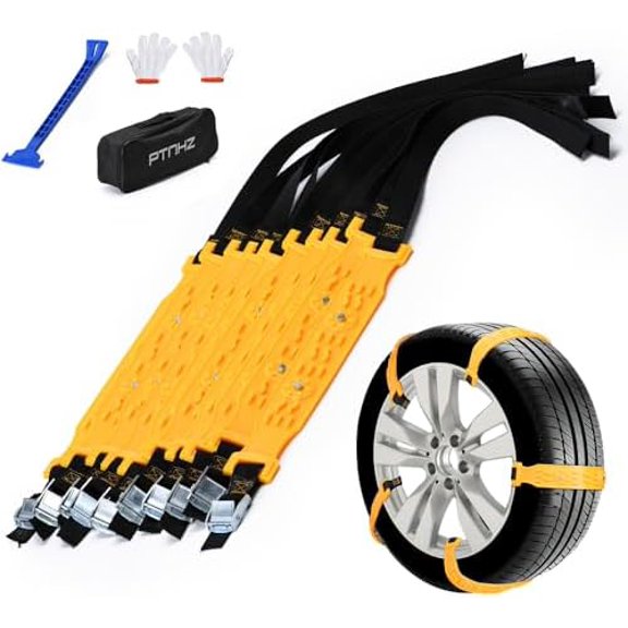 Universal Yellow 10pcs Car Snow Chains TPU Wheel Security Chains Adjustable Snow Tire Chains Belt Emergency Anti-Skid Anti-Slip For Cars Auto Trunk SUV Traction Snow Mud$$Wheels & Wheel Components