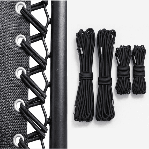 Universal Zero Gravity Chair Replacement Cords, 4-Pack Elastic Bungee Lacing Ropes (2 Long, 2 Short) for Patio Reclining Chairs, Lawn & Lounge Chairs, Black