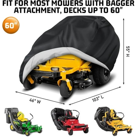 Universal Zero-Turn Mower Cover with Bagger Attachment - 60" Deck Fit, Heavy Duty Waterproof for Cub Cadet, John Deere,  & More